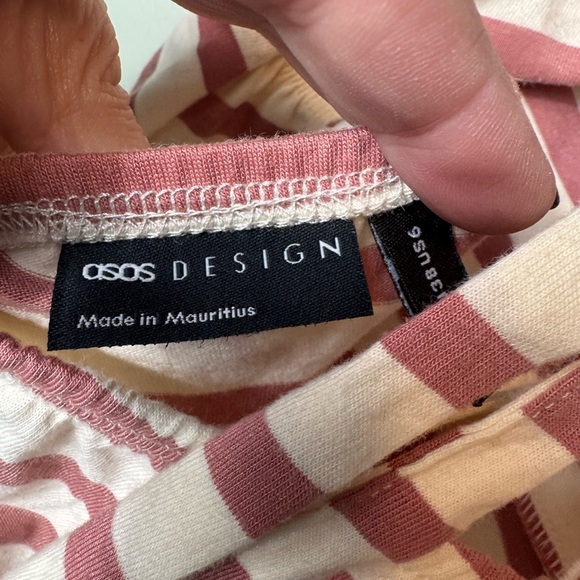 ASOS DESIGN mini strappy sundress with tie back in cream and rose‎ stripe Size 6 - Picture 5 of 7